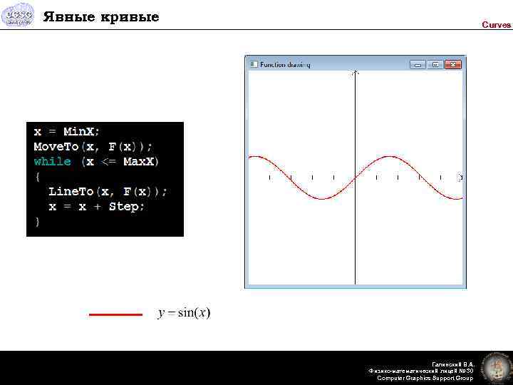 Явные кривые Curves Галинский В. А. Физико-математический лицей № 30 Computer Graphics Support Group
