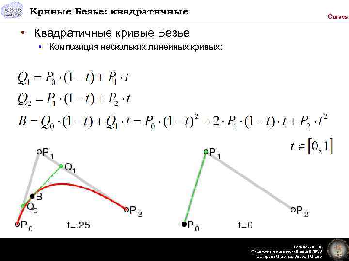 Кривые Безье: квадратичные Curves • Квадратичные кривые Безье • Композиция нескольких линейных кривых: Галинский