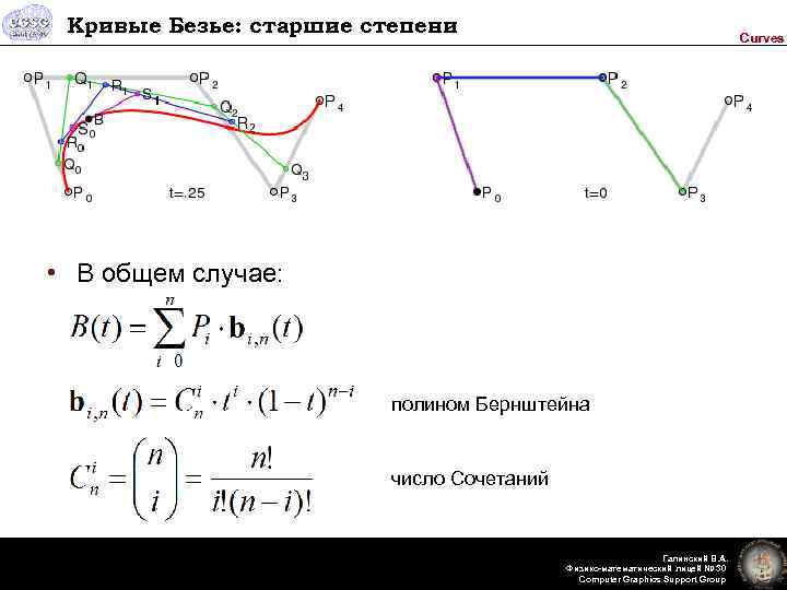 Кривые Безье: старшие степени Curves • В общем случае: полином Бернштейна число Сочетаний Галинский