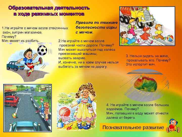 Образовательная деятельность в ходе режимных моментов Правила по технике безопасности игры с мячом. 1.