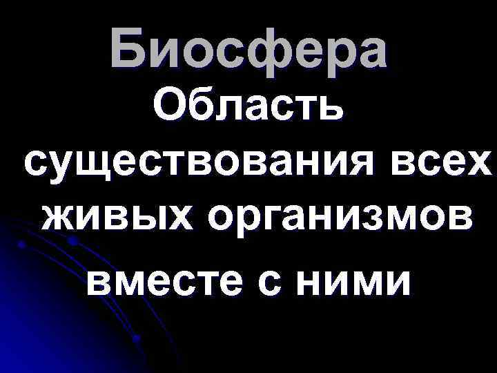 Биосфера Область существования всех живых организмов вместе с ними 