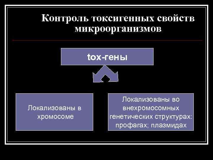Контроль токсигенных свойств микроорганизмов tox-гены Локализованы в хромосоме Локализованы во внехромосомных генетических структурах: профагах;