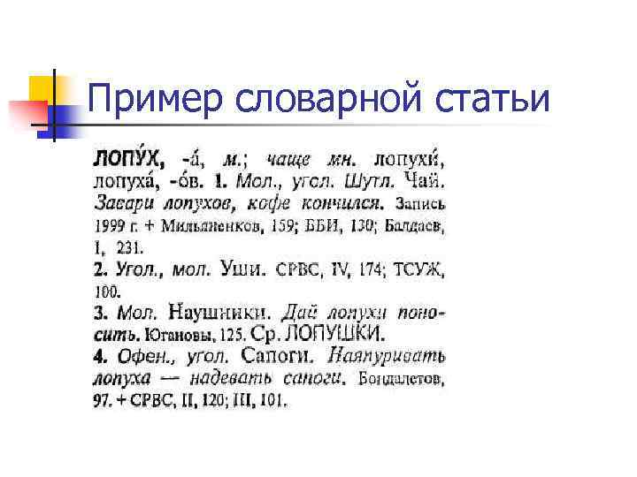 Пример словарной статьи 