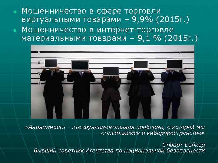 n n Мошенничество в сфере торговли виртуальными товарами – 9, 9% (2015 г. )