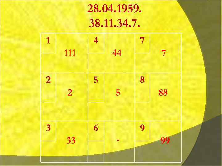 28. 04. 1959. 38. 11. 34. 7. 1 4 111 2 7 44 5