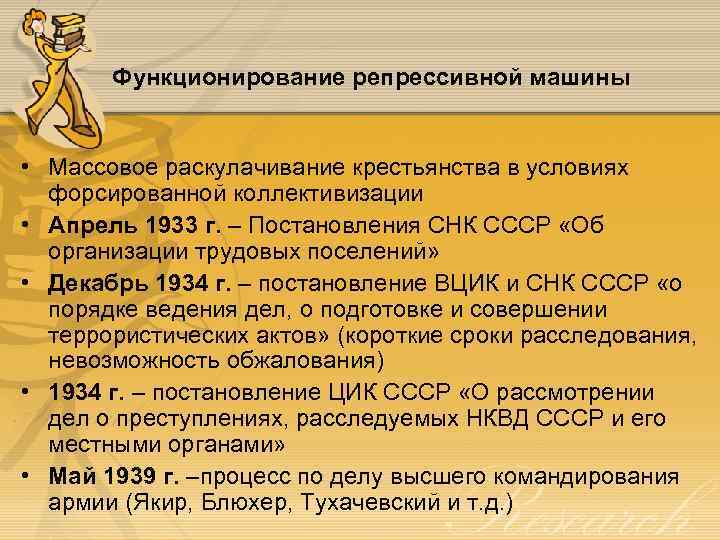 Функционирование репрессивной машины • Массовое раскулачивание крестьянства в условиях форсированной коллективизации • Апрель 1933