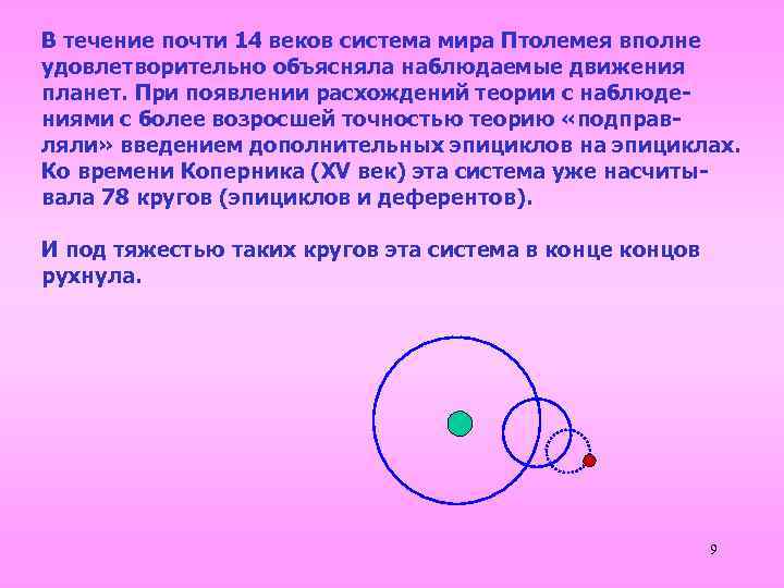 В течение почти 14 веков система мира Птолемея вполне удовлетворительно объясняла наблюдаемые движения планет.