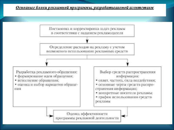 Основные блоки рекламной программы, разрабатываемой агентством 