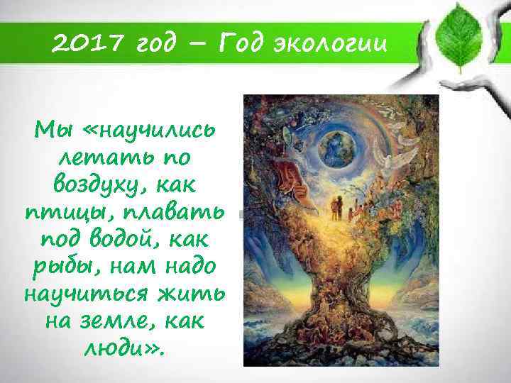 2017 год – Год экологии Мы «научились летать по воздуху, как птицы, плавать под
