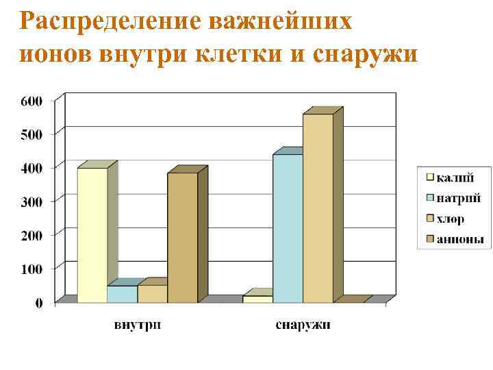 Распределение важнейших ионов внутри клетки и снаружи 