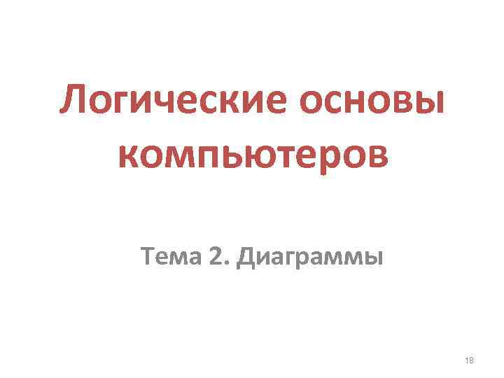 Логические основы компьютеров Тема 2. Диаграммы 18 