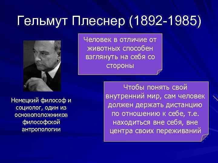 Гельмут Плеснер (1892 -1985) Человек в отличие от животных способен взглянуть на себя со