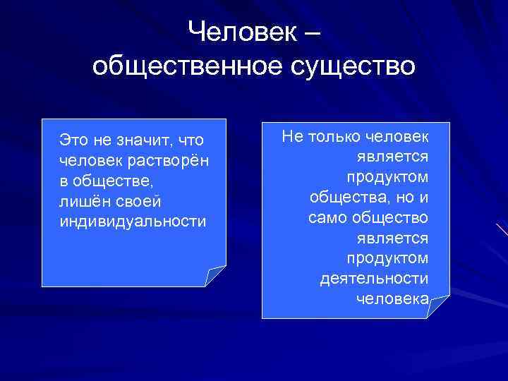 Человек – общественное существо Это не значит, что человек растворён в обществе, лишён своей