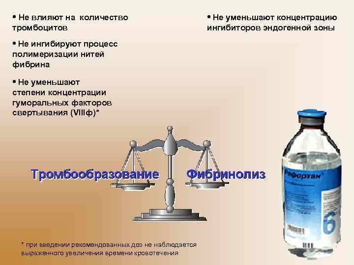  • Не влияют на количество • Не уменьшают концентрацию тромбоцитов ингибиторов эндогенной зоны