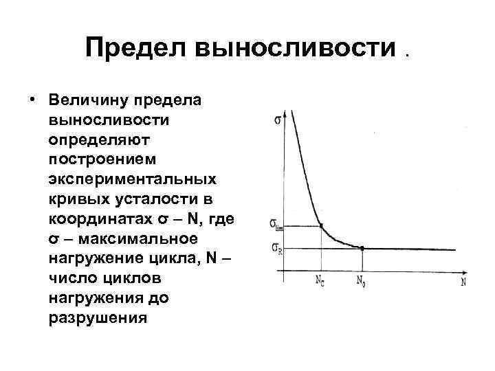 Предел выносливости. • Величину предела выносливости определяют построением экспериментальных кривых усталости в координатах σ