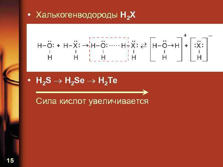  • Халькогенводороды H 2 X • H 2 Se H 2 Te Сила
