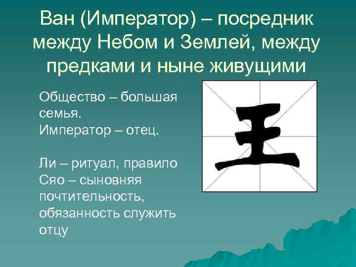 Ван (Император) – посредник между Небом и Землей, между предками и ныне живущими Общество