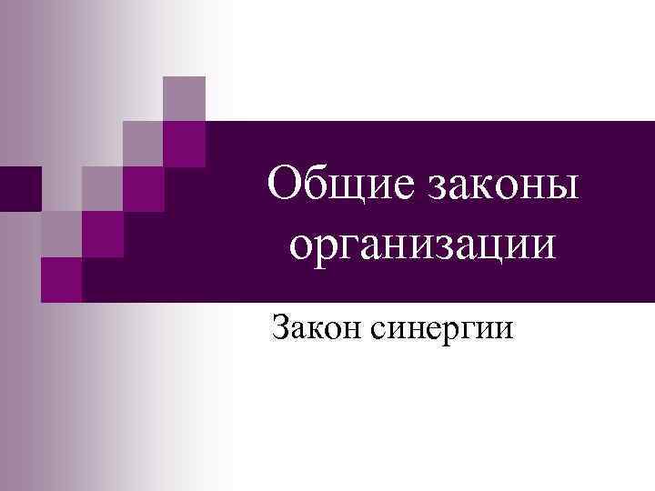 Общие законы организации Закон синергии 