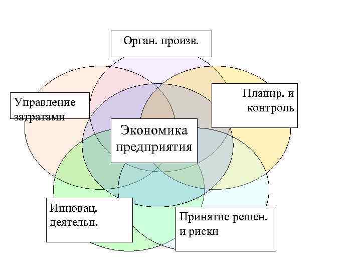 Орган. произв. Управление затратами Инновац. деятельн. Планир. и контроль Экономика предприятия Принятие решен. и