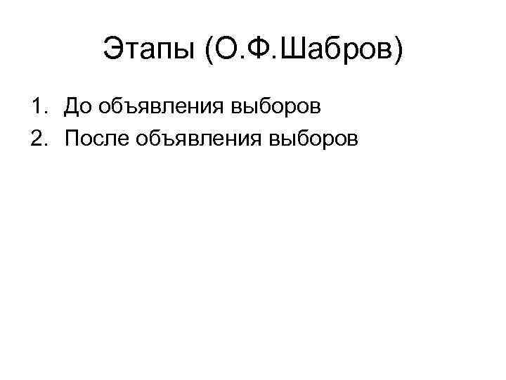 Этапы (О. Ф. Шабров) 1. До объявления выборов 2. После объявления выборов 