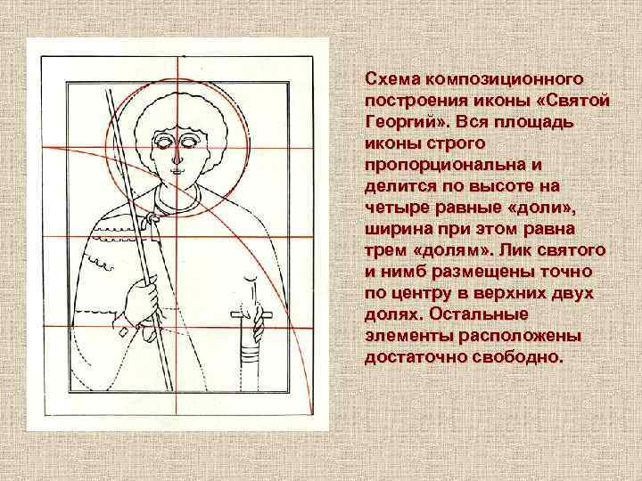 Схема композиционного построения иконы «Святой Георгий» . Вся площадь иконы строго пропорциональна и делится