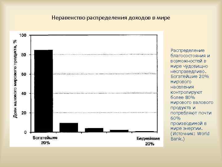 Неравенство распределения доходов в мире Распределение благосостояния и возможностей в мире чудовищно несправедливо. Богатейшие