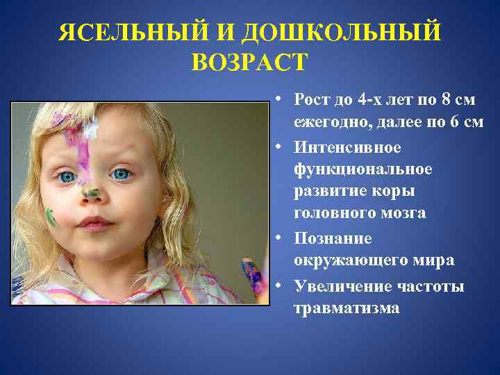 ЯСЕЛЬНЫЙ И ДОШКОЛЬНЫЙ ВОЗРАСТ • Рост до 4 -х лет по 8 см ежегодно,