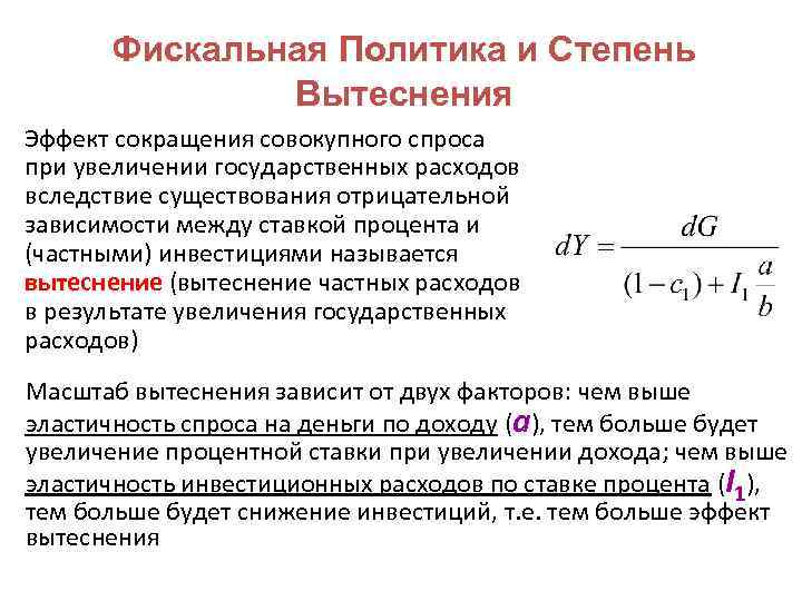 Фискальная Политика и Степень Вытеснения Эффект сокращения совокупного спроса при увеличении государственных расходов вследствие