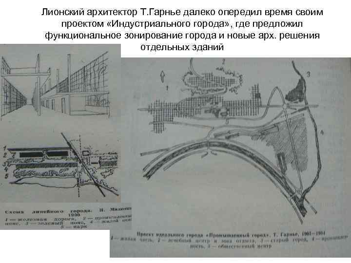 Лионский архитектор Т. Гарнье далеко опередил время своим проектом «Индустриального города» , где предложил