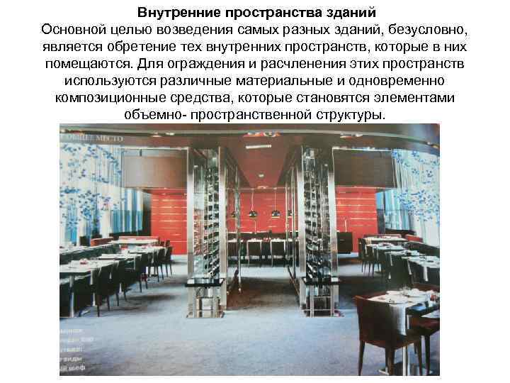 Внутренние пространства зданий Основной целью возведения самых разных зданий, безусловно, является обретение тех внутренних