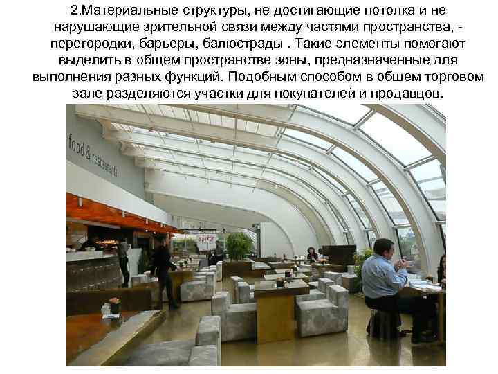 2. Материальные структуры, не достигающие потолка и не нарушающие зрительной связи между частями пространства,