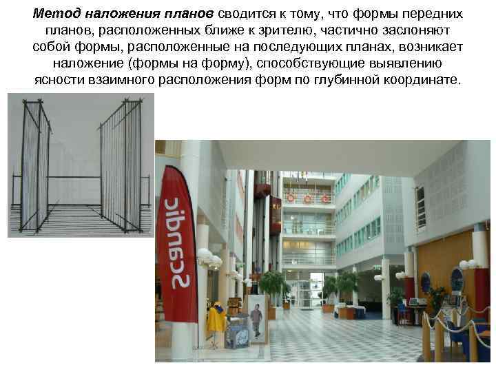 Метод наложения планов сводится к тому, что формы передних планов, расположенных ближе к зрителю,