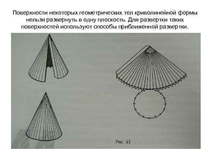 Поверхности некоторых геометрических тел криволинейной формы нельзя развернуть в одну плоскость. Для развертки таких