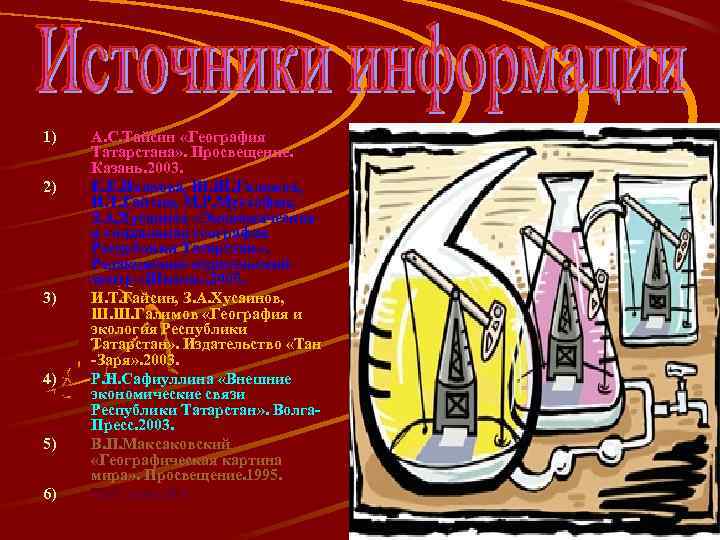1) 2) 3) 4) 5) 6) А. С. Тайсин «География Татарстана» . Просвещение. Казань.