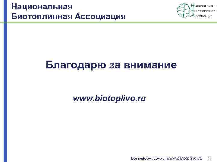 Национальная Биотопливная Ассоциация Благодарю за внимание www. biotoplivo. ru Вся информация на www. biotoplivo.