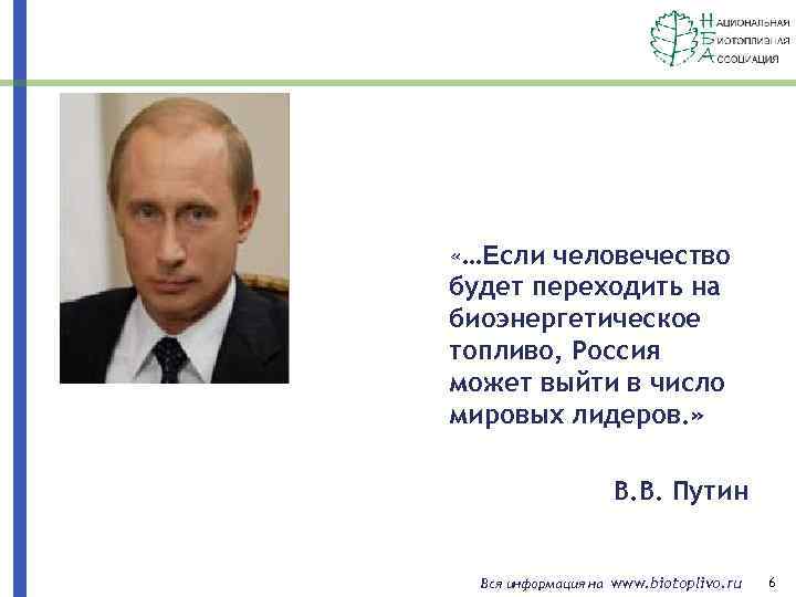  «…Если человечество будет переходить на биоэнергетическое топливо, Россия может выйти в число мировых