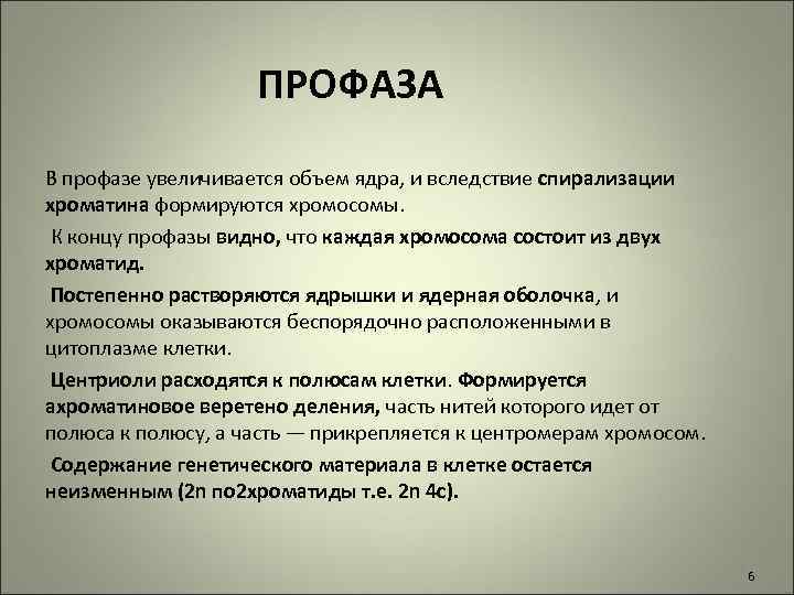 Описание профазы