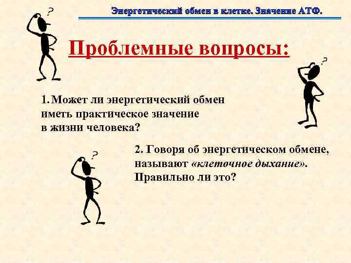 Проблемные вопросы: 1. Может ли энергетический обмен иметь практическое значение в жизни человека? 2.