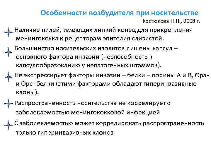 Особенности возбудителя при носительстве Костюкова Н. Н. , 2008 г. Наличие пилей, имеющих липкий