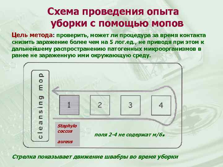 Схема проведения опыта уборки с помощью мопов Цель метода: проверить, может ли процедура за