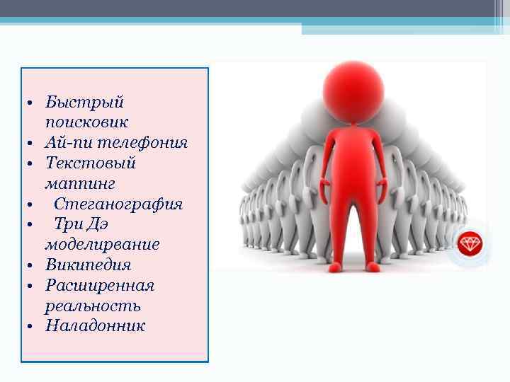  • Быстрый поисковик • Ай-пи телефония • Текстовый маппинг • Стеганография • Три