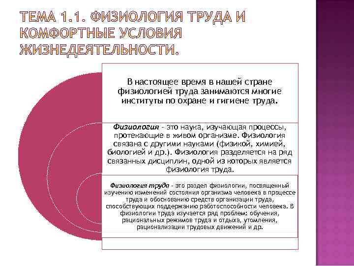  В настоящее время в нашей стране физиологией труда занимаются многие институты по охране