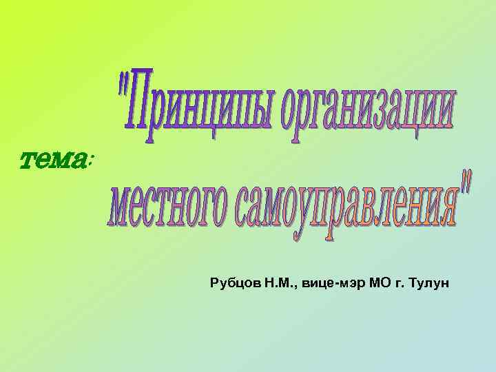 тема: Рубцов Н. М. , вице-мэр МО г. Тулун 