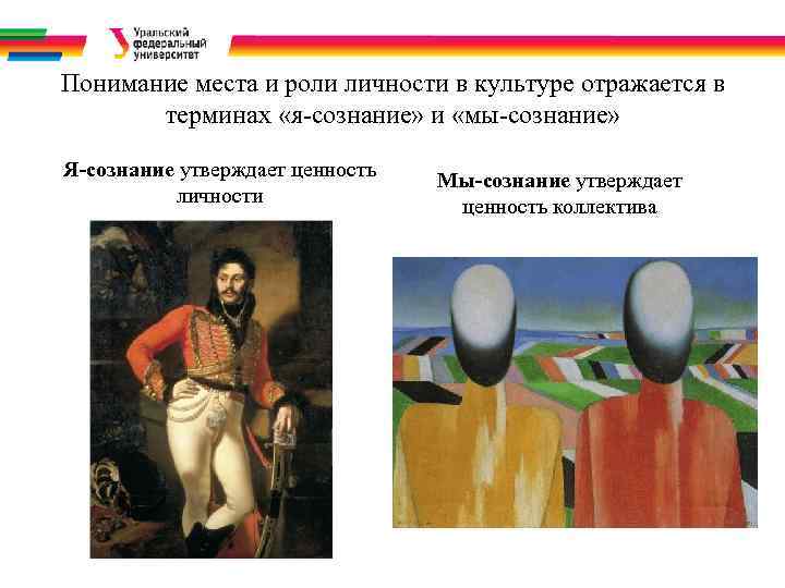 Понимание места и роли личности в культуре отражается в терминах «я-сознание» и «мы-сознание» Я-сознание