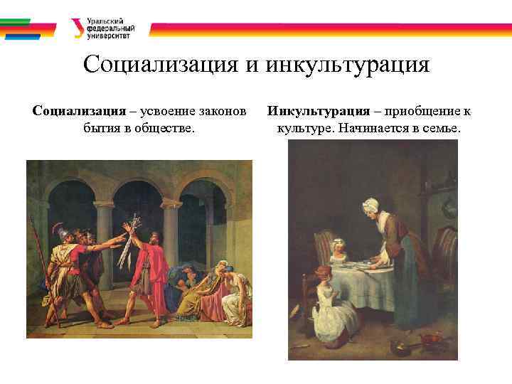 Социализация и инкультурация Социализация – усвоение законов бытия в обществе. Инкультурация – приобщение к