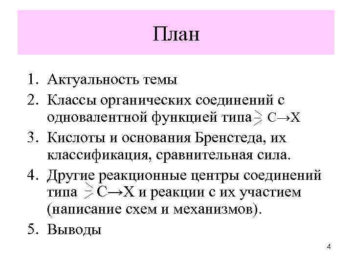 План 1. Актуальность темы 2. Классы органических соединений с одновалентной функцией типа С→Х 3.