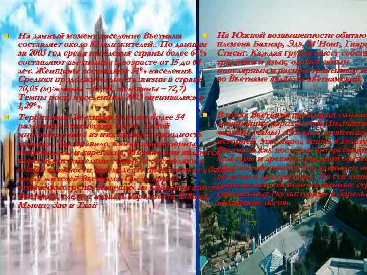 n n n На Южной возвышенности обитают На данный момент население Вьетнама составляет около