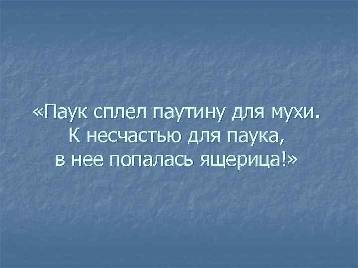  «Паук сплел паутину для мухи. К несчастью для паука, в нее попалась ящерица!»
