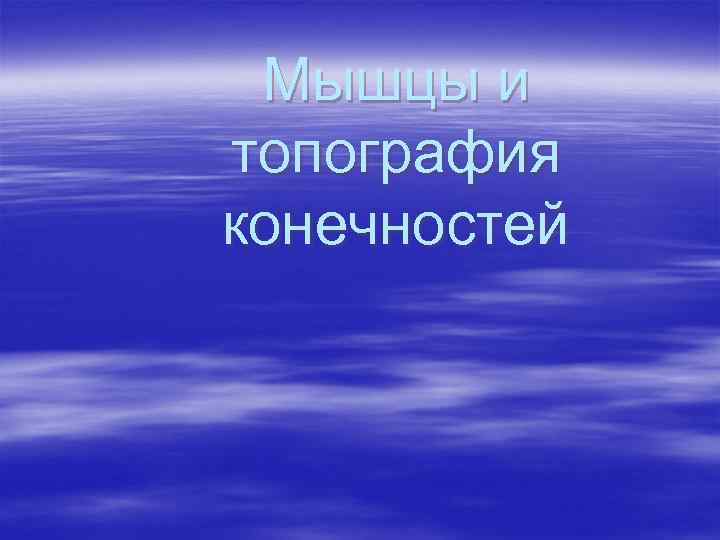 Мышцы и топография конечностей 