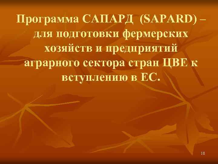 Программа САПАРД (SAPARD) – для подготовки фермерских хозяйств и предприятий аграрного сектора стран ЦВЕ